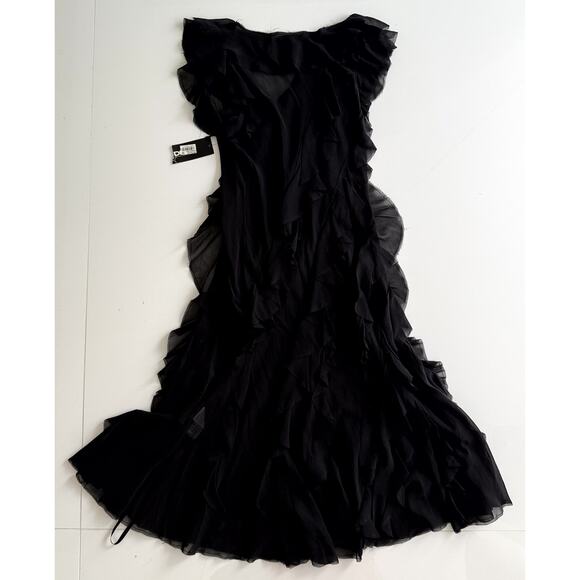DKNY 100% Silk Classy Vintage Asymmetric Ruffle Dress with Detachable Lining - Picture 7 of 10